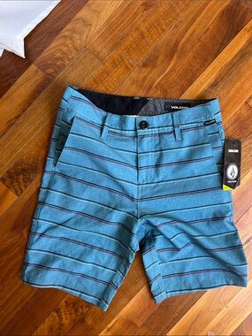 Volcom Teal Blue Striped boys amphibian shorts swim